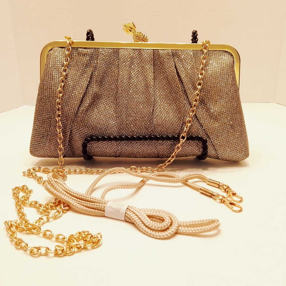 Kate Landry Antique Gold Evening Bag Clutch Purse w Gold Pineapple Clasp